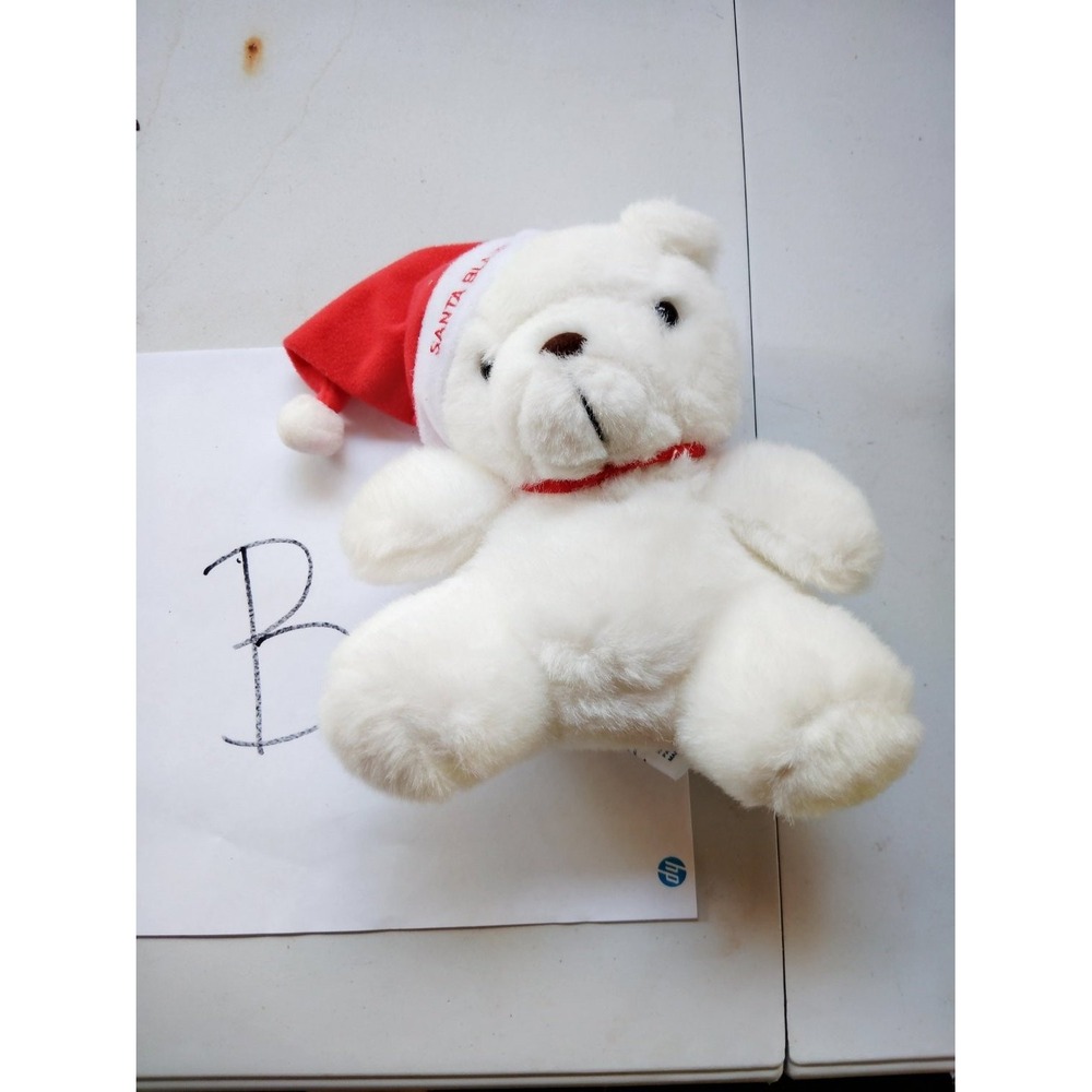 Sinclair Santa Bear Plush Teddy Small White 8in Embroidered Hat Christmas Toy
